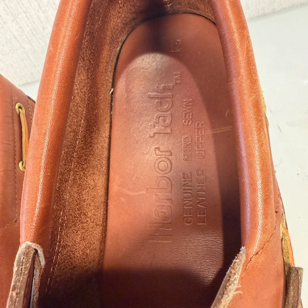 Harbor Tack Sail Boat Shoes-Genuine Hand Sewn Brown Leather‎ Size 12